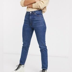 Monki Kimomo Womens dusty blue high rise mom jeans